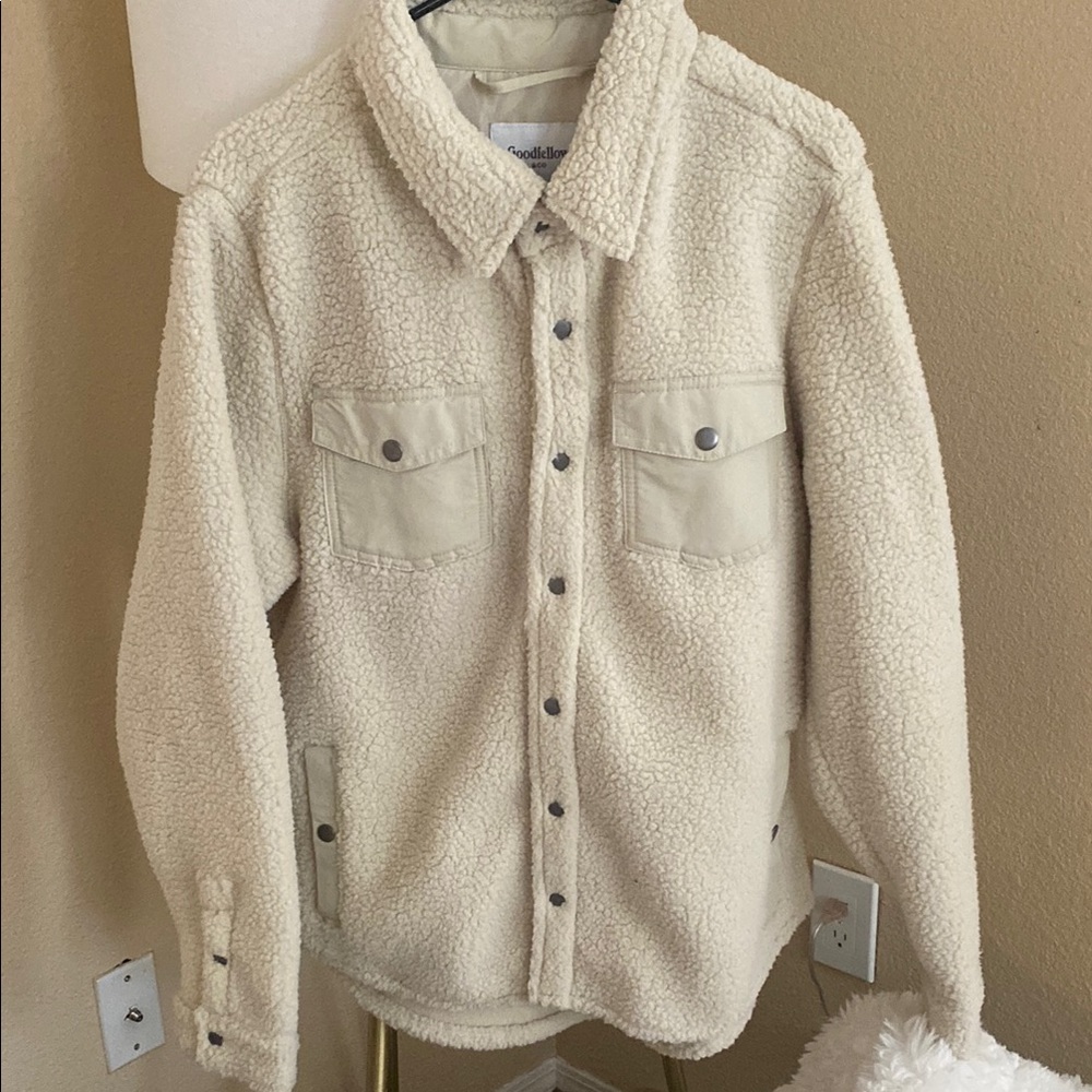 Cream Sherpa Jacket with Snap Buttons